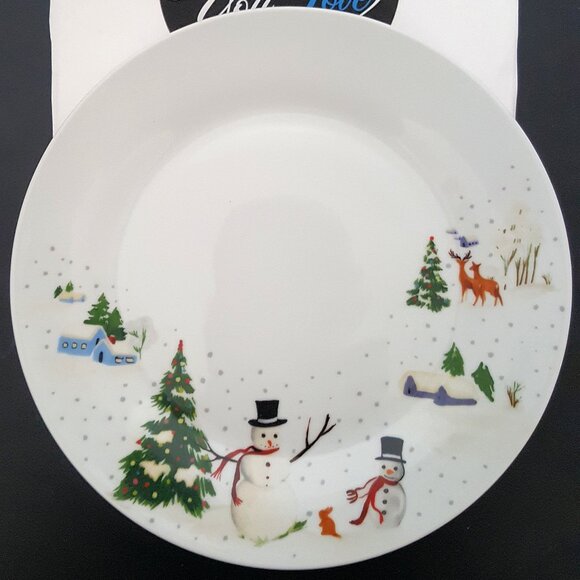 NEW RARE Williams Sonoma S/4 Snowy Day Salad Plates 9" Porcelain Christmas NIB - Picture 2 of 6